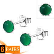 Green Agate Round Sterling Silver Stud Earrings, e440st